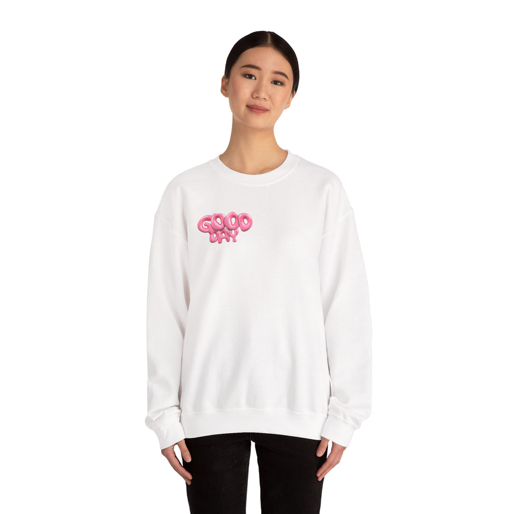 Pink Sports Car Crewneck Sweatshirt — "Good Day" Retro Racer Graphic