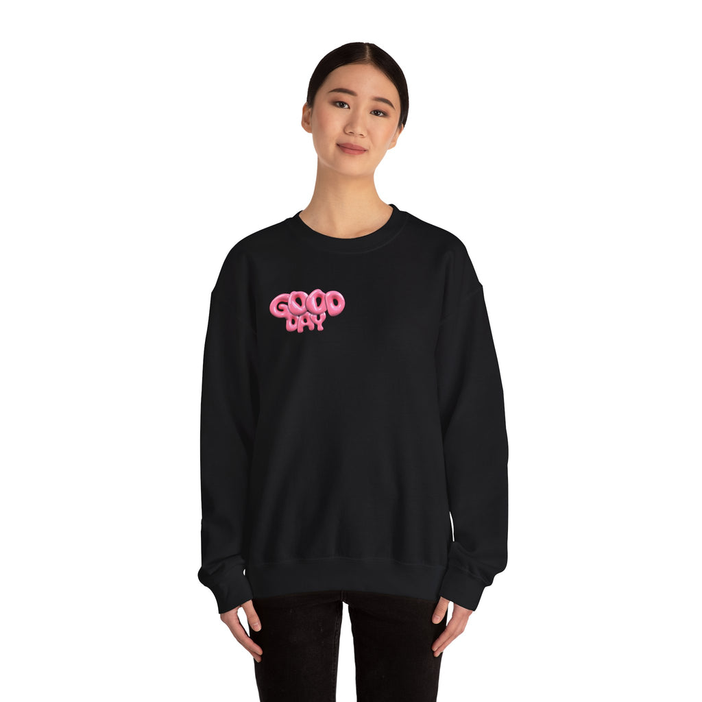 Pink Sports Car Crewneck Sweatshirt — "Good Day" Retro Racer Graphic
